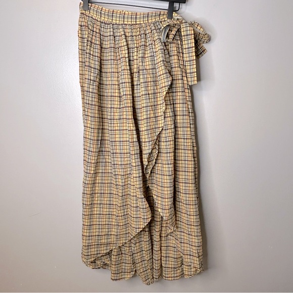 Laurence Bras Plaid Boho Maxi Ruffle Tie Waist Skirt - Picture 1 of 5